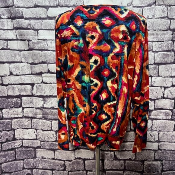 Chico's Multicolored Round Neck Long Sleeve Top Size XL - Picture 5 of 8